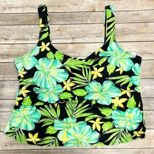 Christina Tropical Floral Tankini Waist Minimizing Shirred NWT 24W Black Green